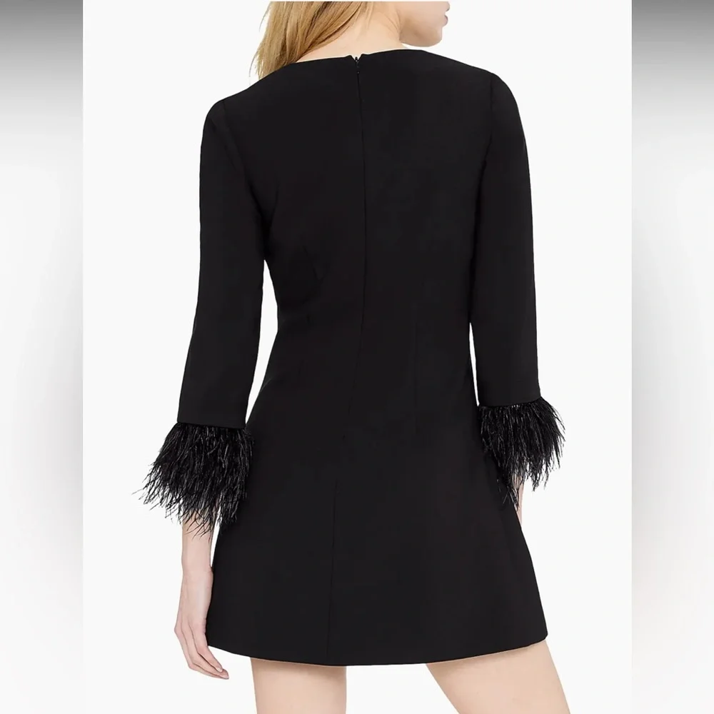 Likely Feather-Trim Black Mini Dress